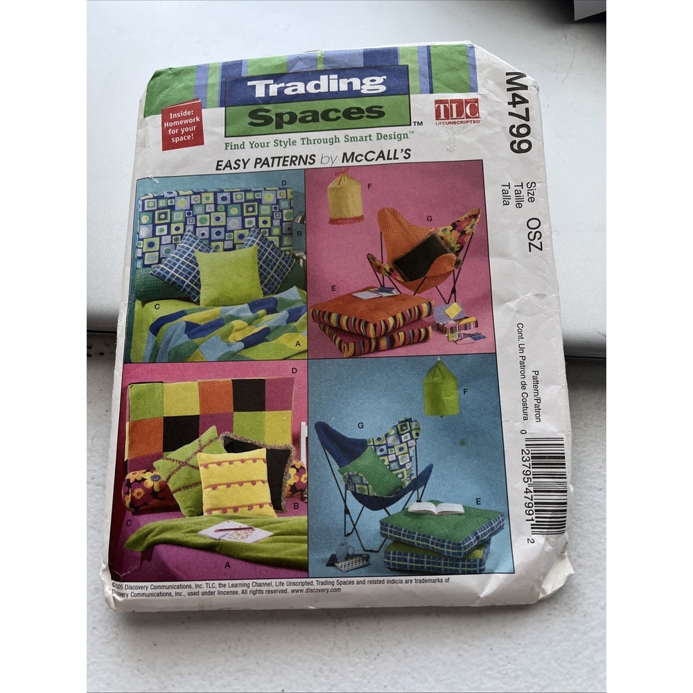 Trading Spaces Easy Patterns by McCall's M4799 Pillow Sewing Patterns Brand New